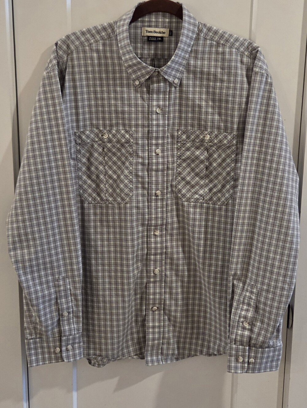Tom Beckbe Twin Pocket Plaid Button-Down Shirt Grey & White - Size XL